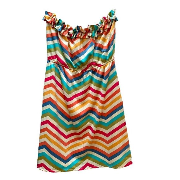 Judith March Dress Chevron Ruffled Retro Strapless  Flower Accent Festival Large - Picture 2 of 7